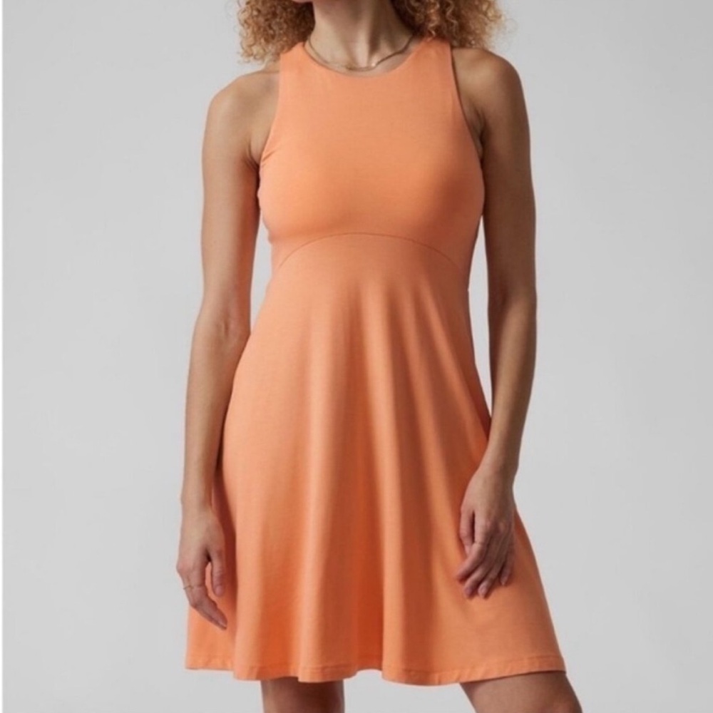 Athleta Santorini Thera Mini Tank Dress Modal Spandex Orange Coral Size Small